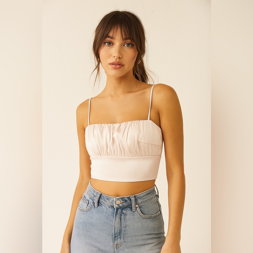 Princess Polly Blush Pink Satin Crop Top Size 8